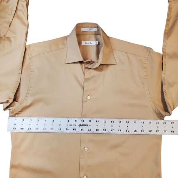 Calvin Klein Men’s Dress Shirt Size 14 1/2 Beige Button Up Long Sleeve - Picture 3 of 8